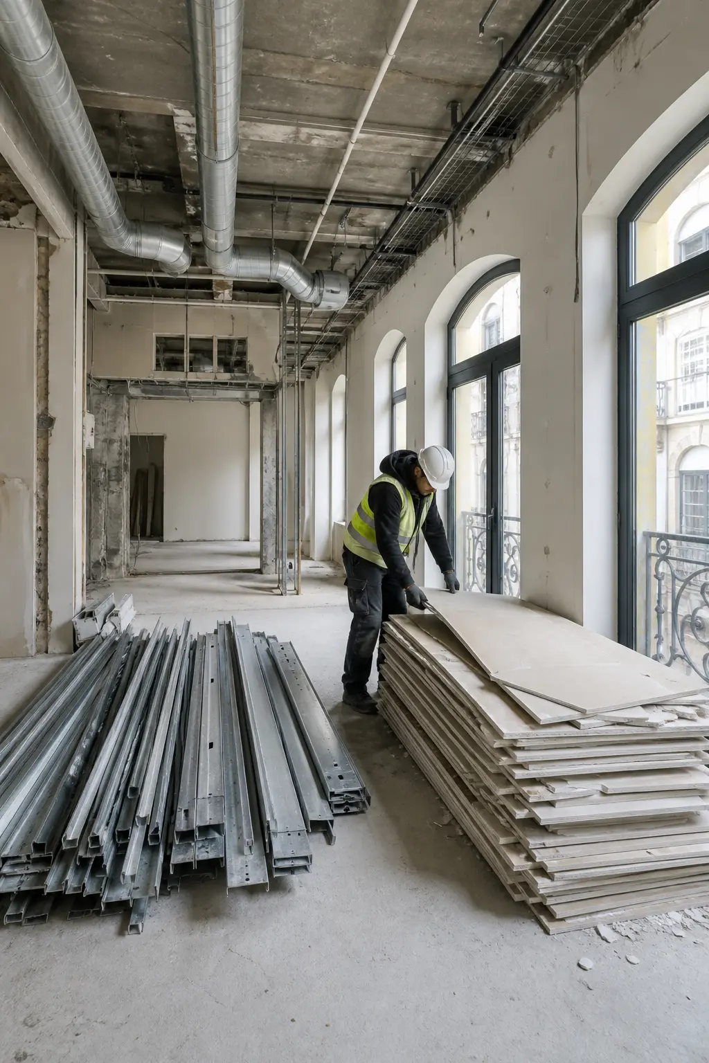 Curage d'un bâtiment avec tri des matériaux déposés